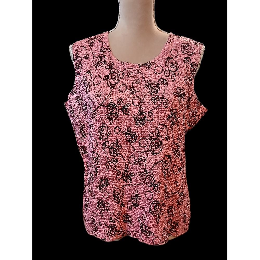 Tania L Reversible Popcorn Crinkle Tank Top Pink Black Floral Fudu Garden New